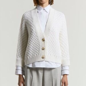 Peserico Sweater Pure Wool Cordonet Cardigan With Sequins White 12 *With Flaw*